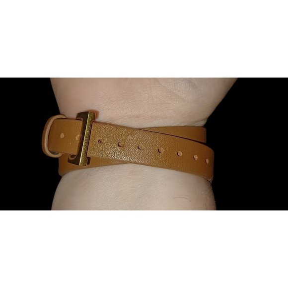Tory Burch Gold Tone Brown Leather Fitbit Bracelet 16" - Picture 2 of 5